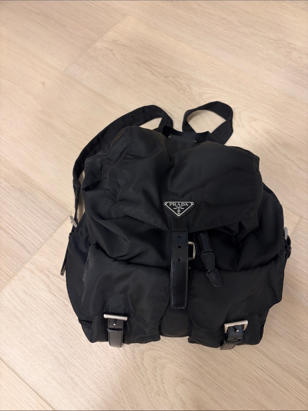 Prada Black Nylon Backpack with Silver Hardware